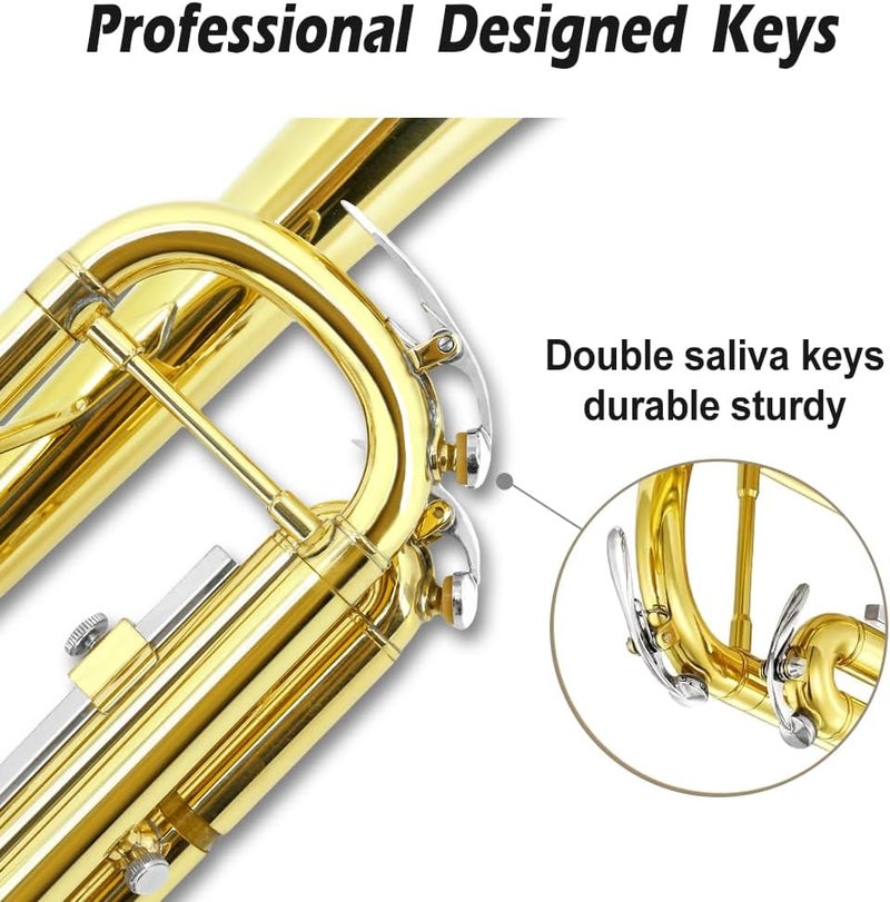 YoungMonic Bb Standard Trumpet Set for Beginners or students trumpet instrument with Carrying Hard Case 7C Mouthpiece Cleaning Cloth Gloves - Image 2